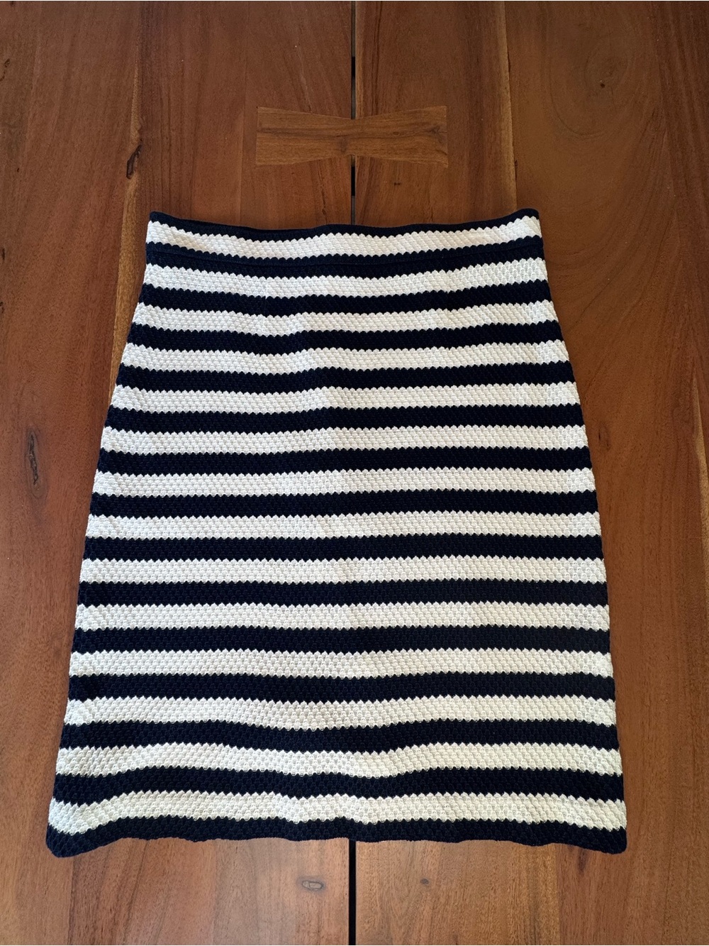 Diane von Furstenberg 100% Cotton Black White Striped Knit Midi Skirt
